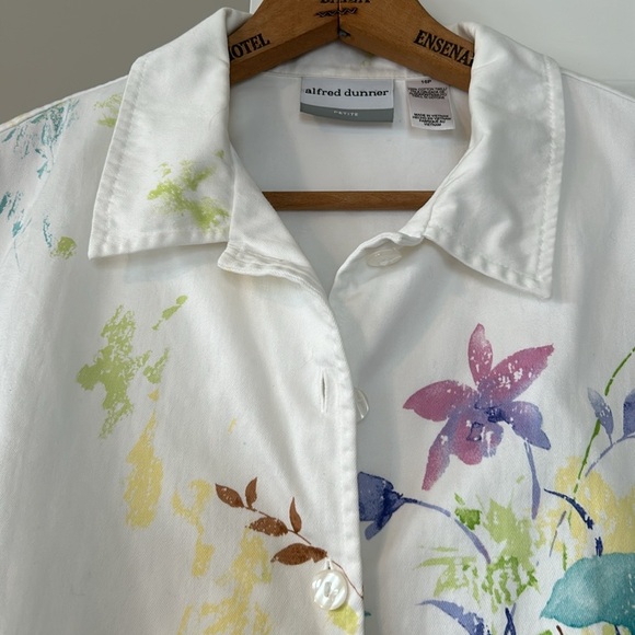 VTG Watercolor Floral Print White Cotton Twill/Sailcloth Jacket w Pockets - Picture 3 of 11